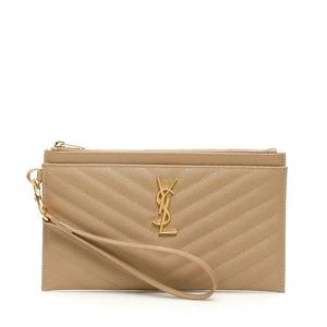 Saint Laurent Beige Monogram Wristlet